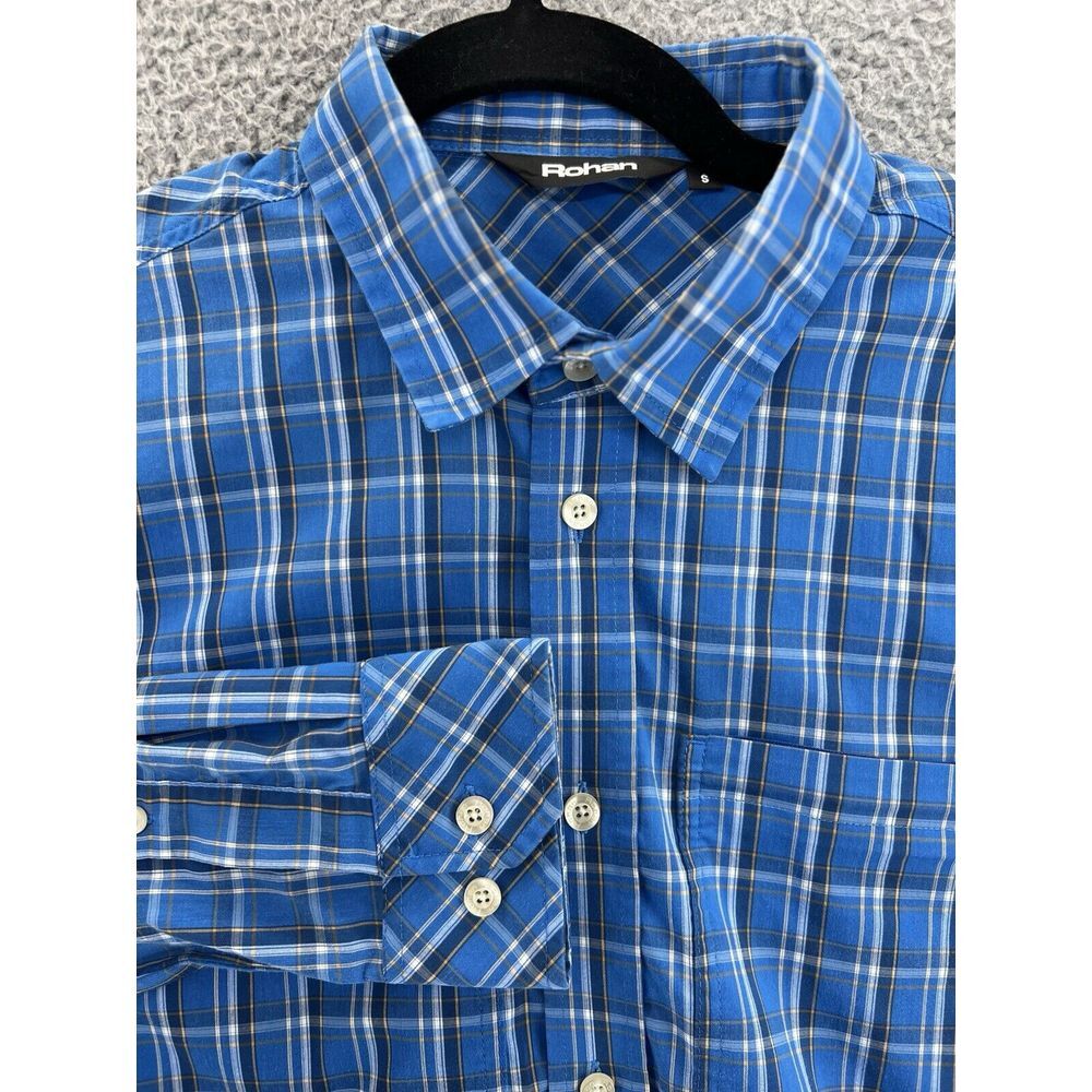 ROHAN Windowpane Plaid Shirt‎ Mens Small Long Sleeve Button Up Polyester Blend